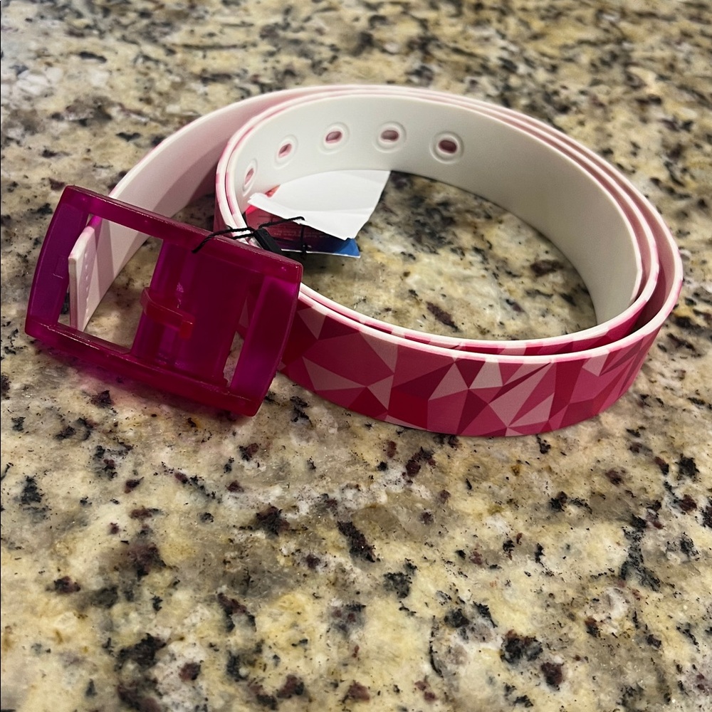Pink Geometric Belt with Transparent Buckle